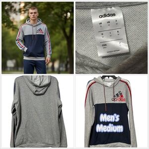 Men’s Adidas Medium 38 - 40 Gray Blue Soft Fleece Pullover Hoodie Sweatshirt